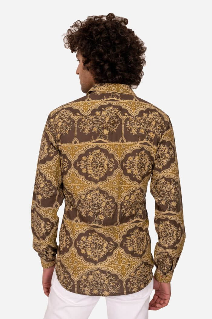 Brown And  Mustard Ajrakh Printed Cotton Shirt