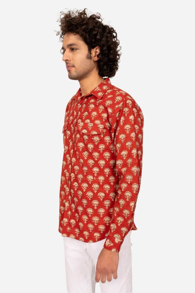 Brick Red Jahota Floral print fullsleeve Shirt