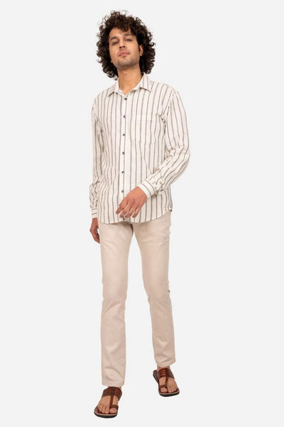 Off White And Black Striped Linen Shirt