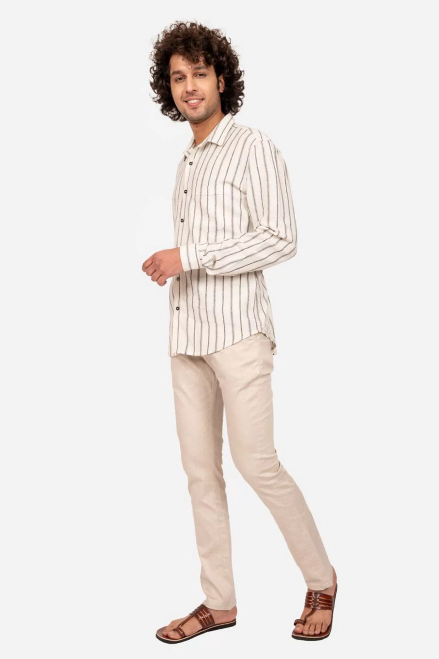 Off White And Black Striped Linen Shirt