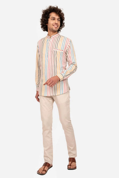 Multicolored Striped Cotton Short Kurta