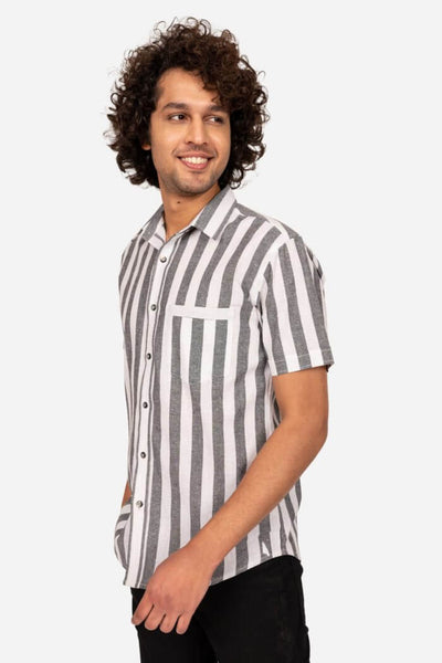 Black And White Striped Cotton Shirt