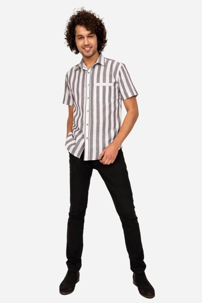 Black And White Striped Cotton Shirt