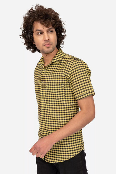 Yellow And Black Checked Cotton Shirt