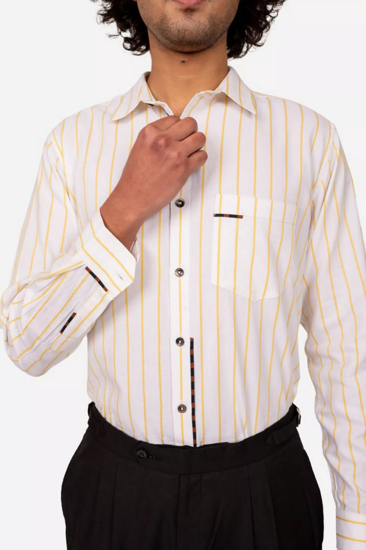 White And Yellow Striped Shirt With Contrast Detailing