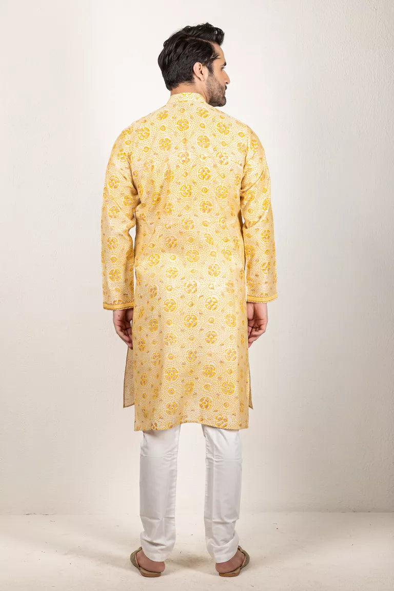 Yellow-Printed Chanderi Kurta