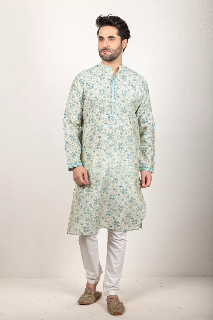 Blue-Printed Chanderi Kurta