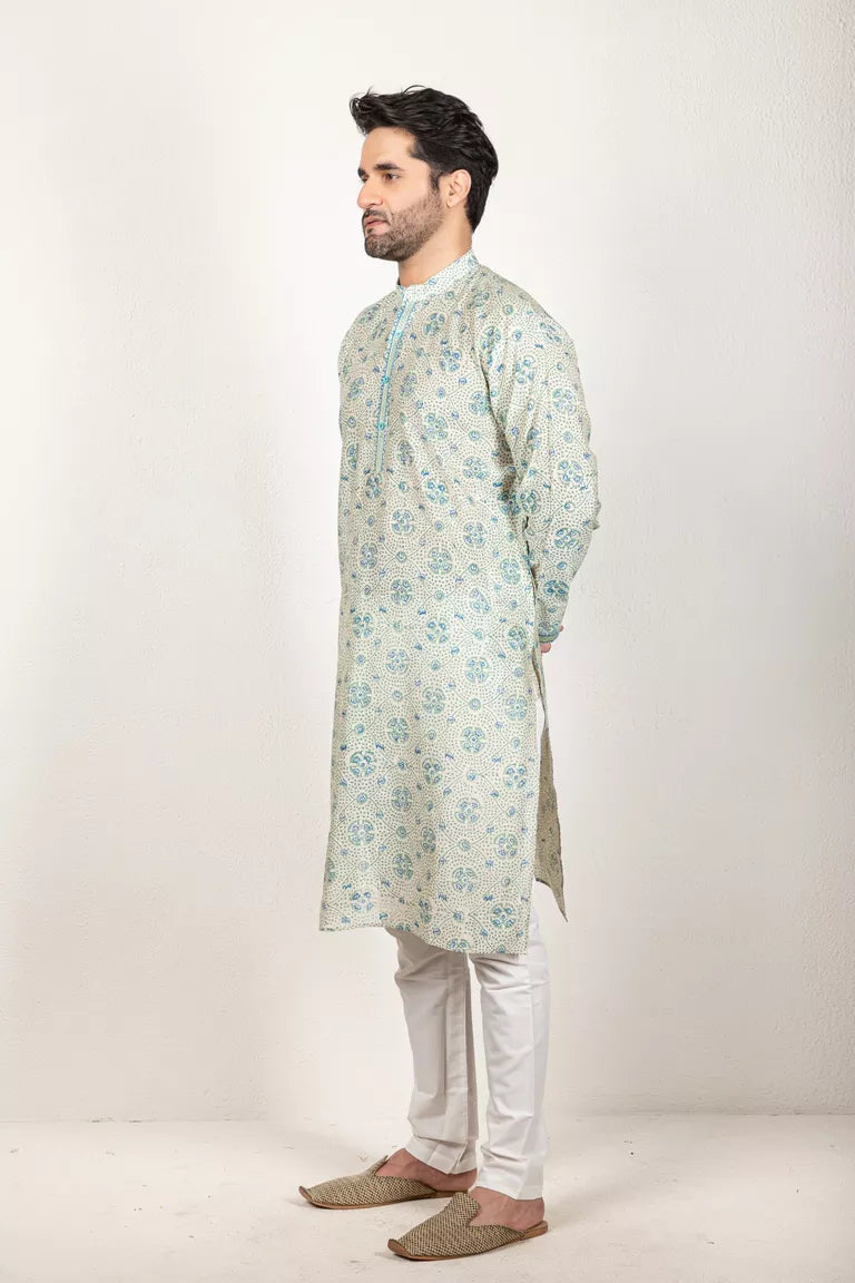 Blue-Printed Chanderi Kurta