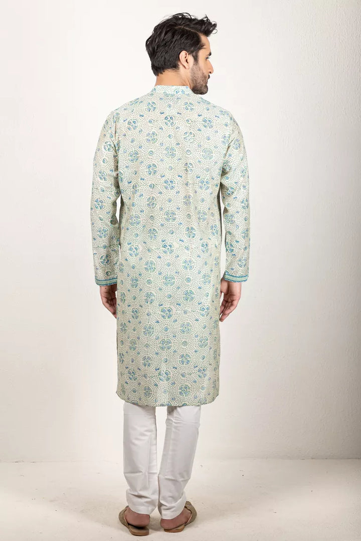 Blue-Printed Chanderi Kurta