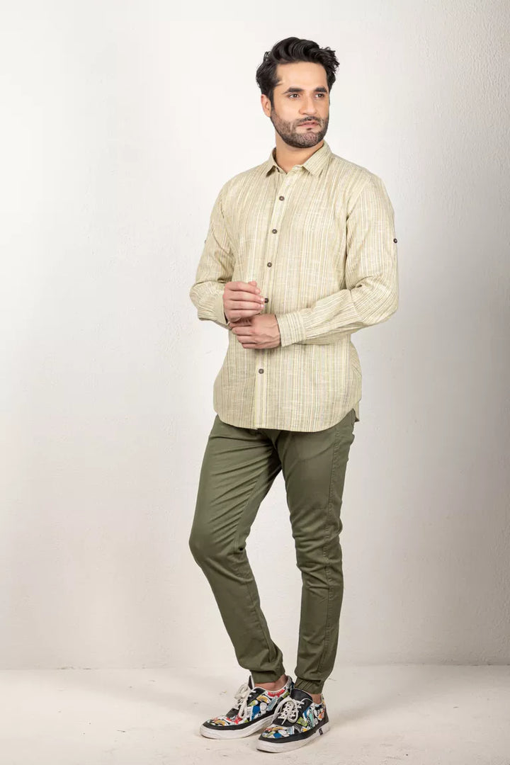 Woven Striped Lemon And Green Shirt