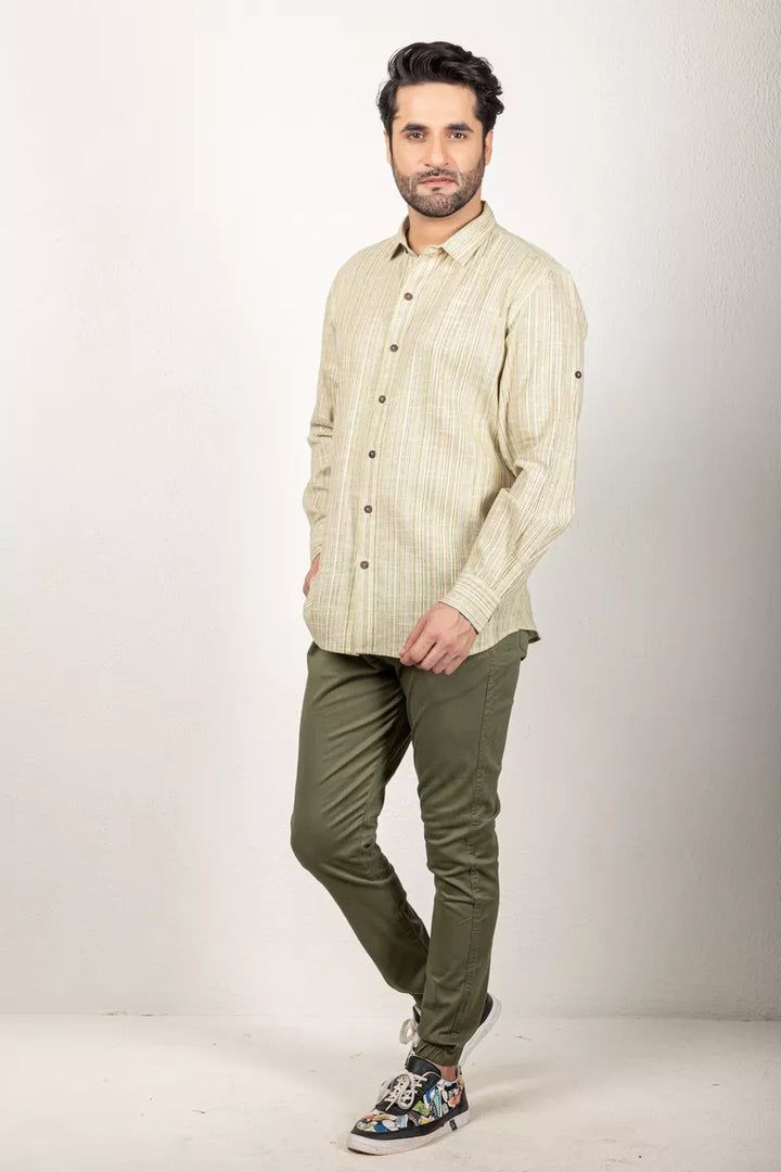 Woven Striped Lemon And Green Shirt