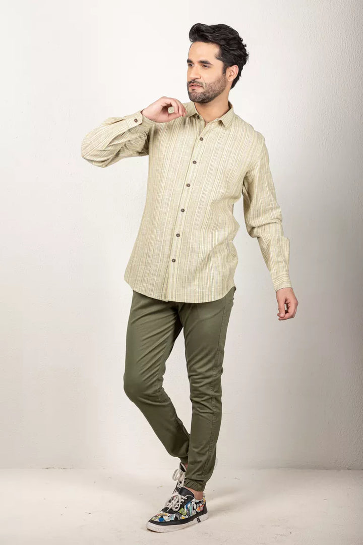 Woven Striped Lemon And Green Shirt