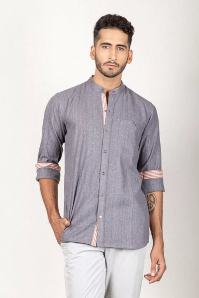 Two-Tone Yarn Dyed Grey Shirt - 100% Cotton