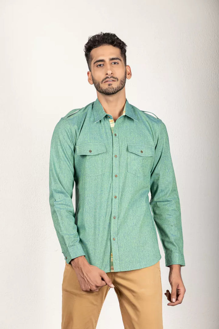 Green Two-Tone Dyed Shirt - 100% Cotton