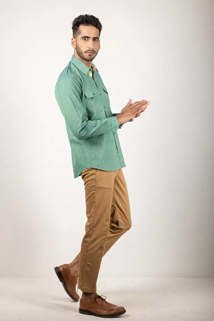 Green Two-Tone Dyed Shirt - 100% Cotton