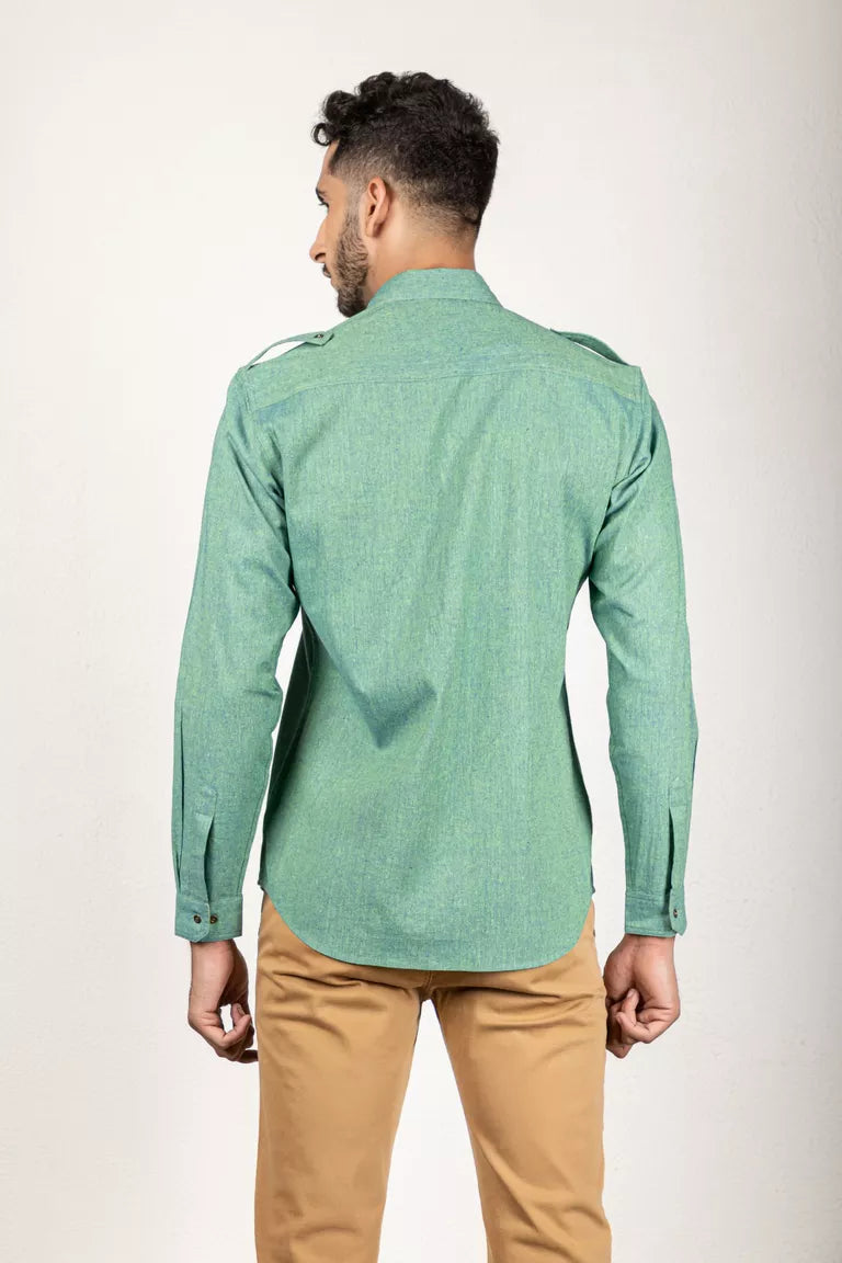 Green Two-Tone Dyed Shirt - 1% Cotton