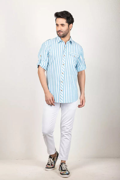 Woven Striped Blue And White Shirt
