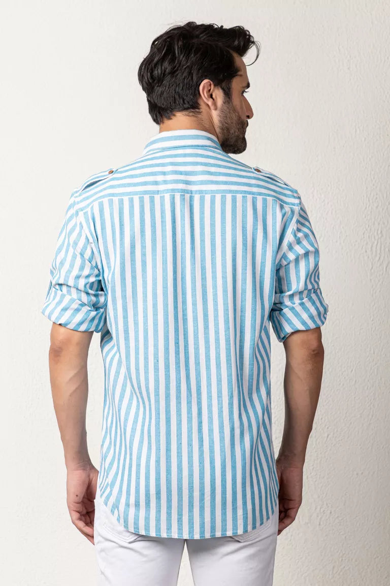 Woven Striped Blue And White Shirt