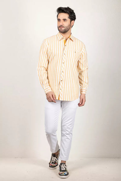 Yellow & White Woven Striped Shirt