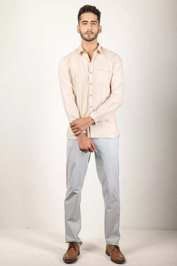 Two-Tone Yarn Dyed Beige Shirt