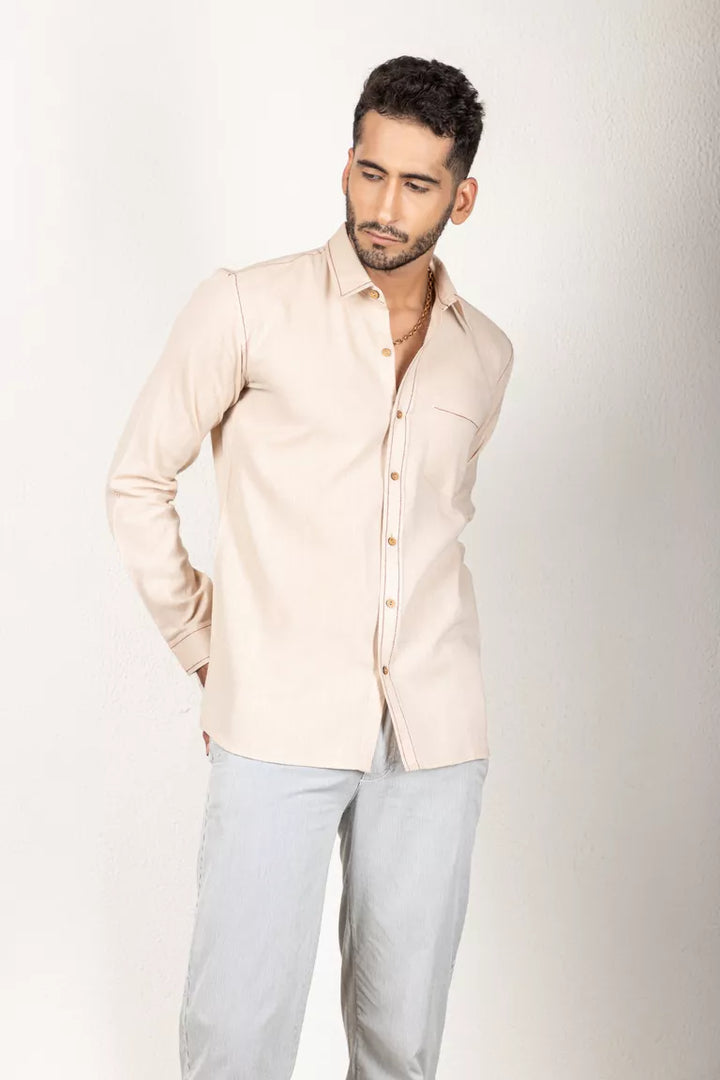 Two-Tone Yarn Dyed Beige Shirt