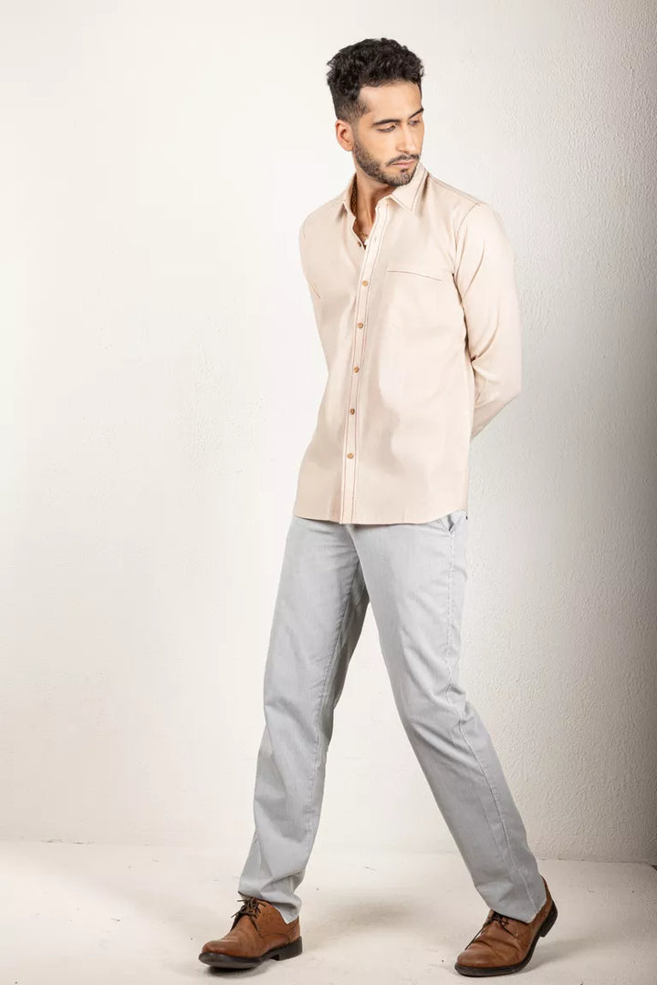 Two-Tone Yarn Dyed Beige Shirt