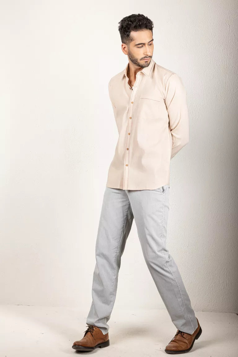 Two-Tone Yarn Dyed Beige Shirt