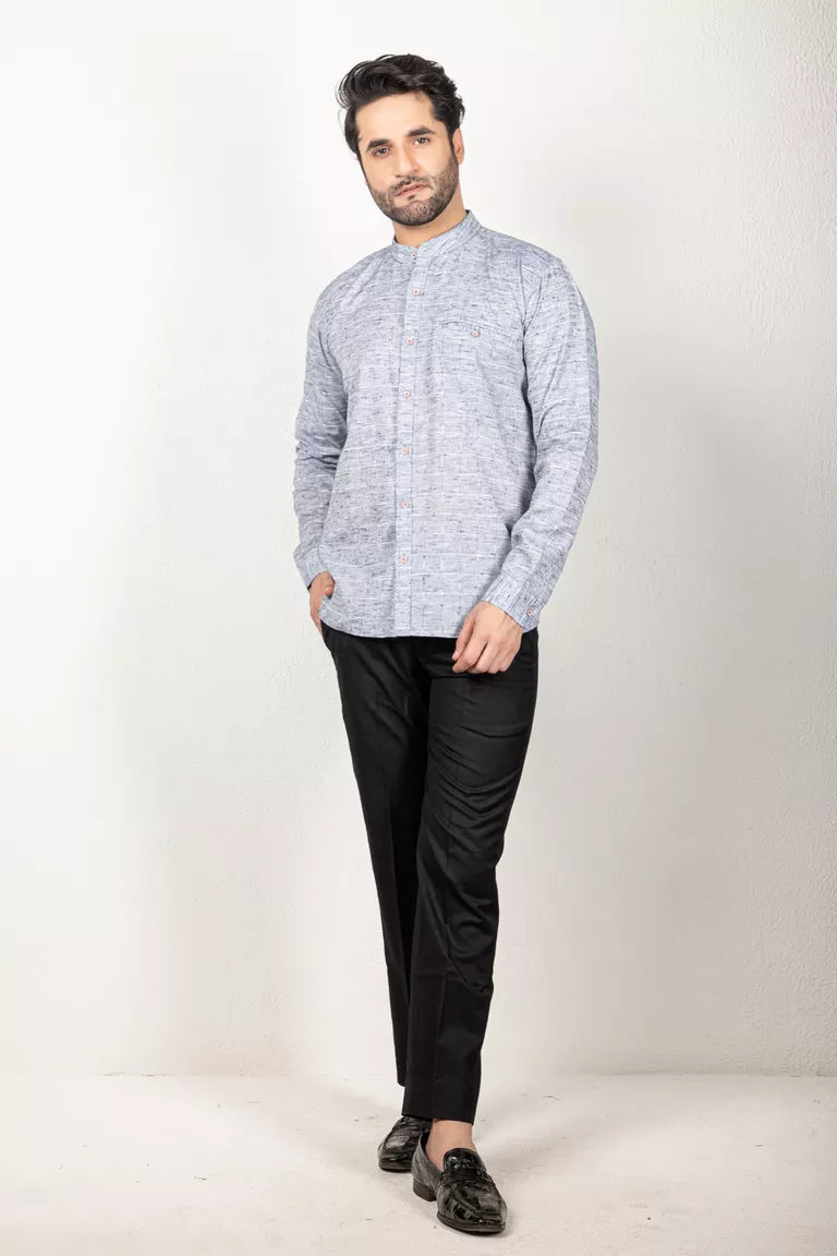 Grey-colored Two-Tone Yarn Dyed Shirt