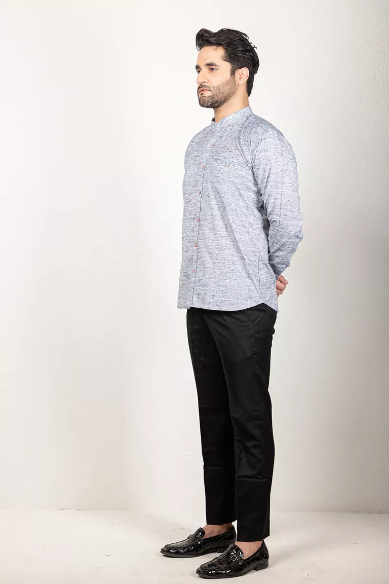 Grey-colored Two-Tone Yarn Dyed Shirt
