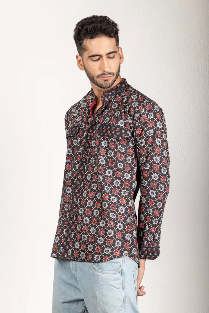 Black Ajrakh-Printed Shirt