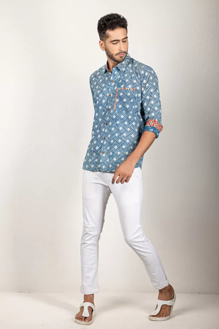 Indigo-Colored Daboo Printed Shirt