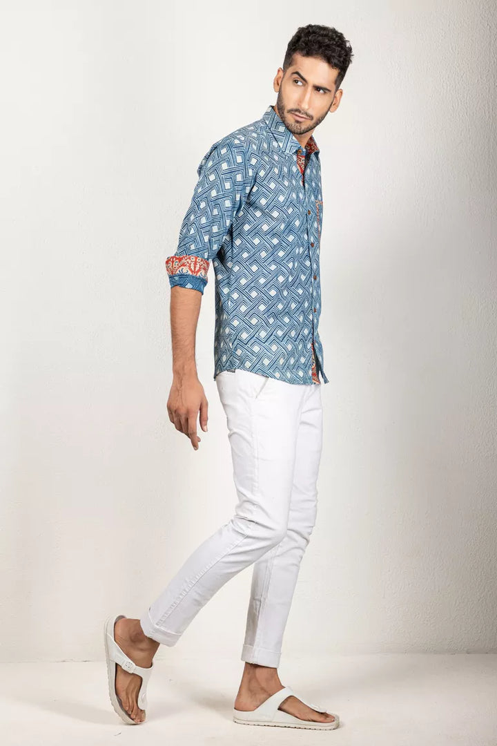 Indigo-Colored Daboo Printed Shirt