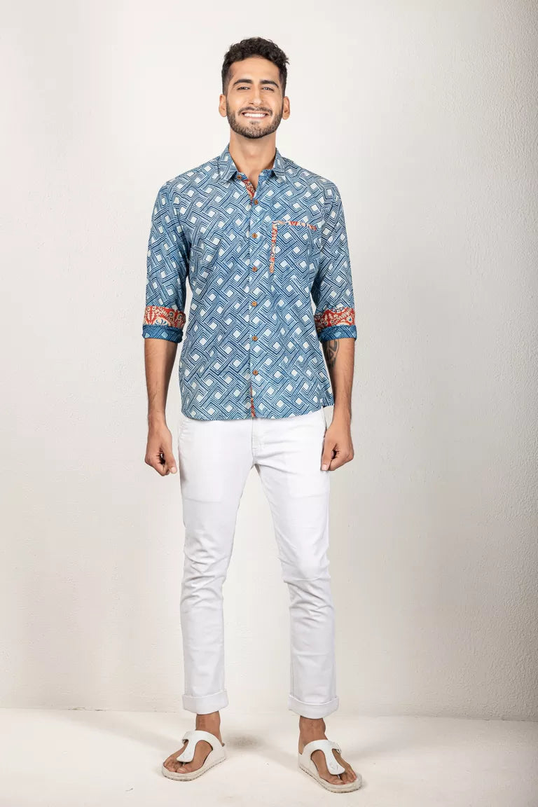 Indigo-Colored Daboo Printed Shirt