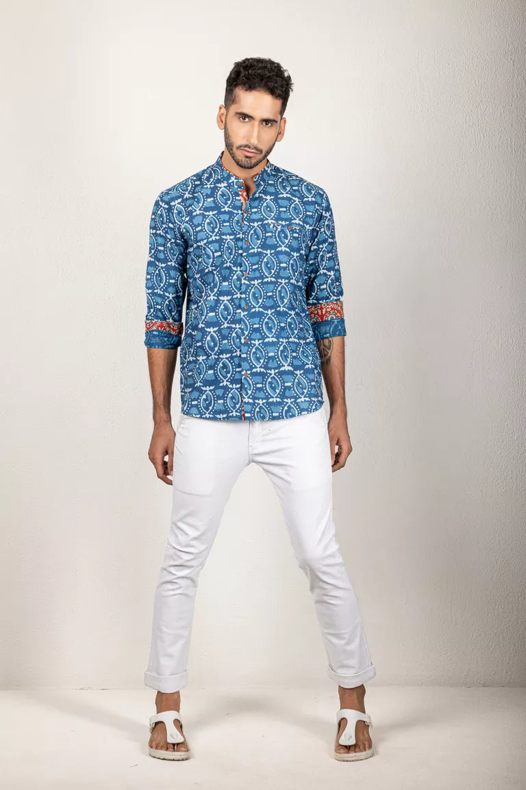 Indigo-Colored Dabu Printed Shirt