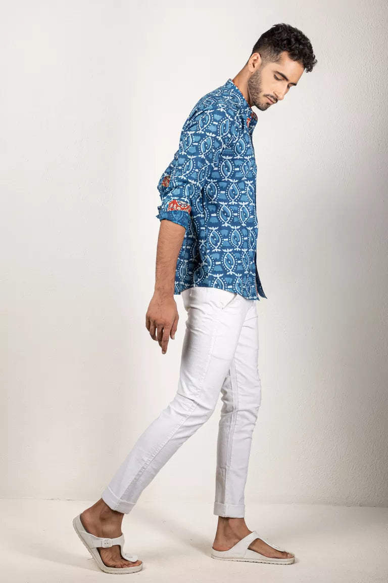 Indigo-Colored Dabu Printed Shirt