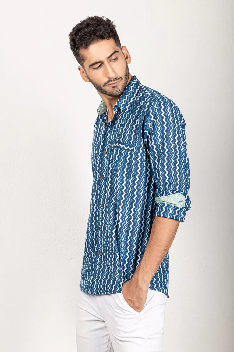 Indigo Dabu Print Shirt