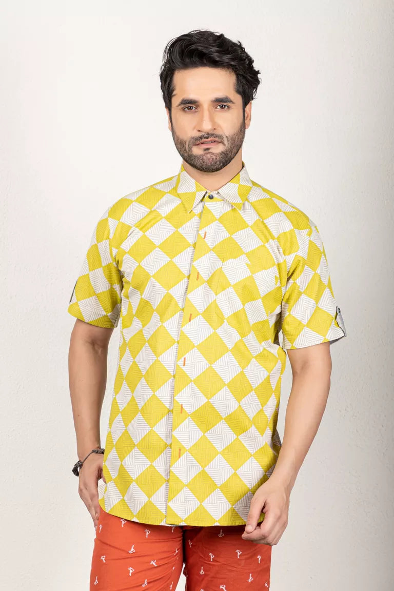 Yellow And Off-White Printed Shirt