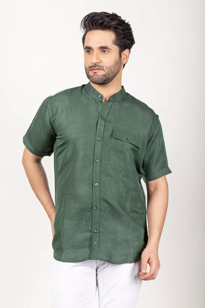 Olive Green Cotton Linen Shirt