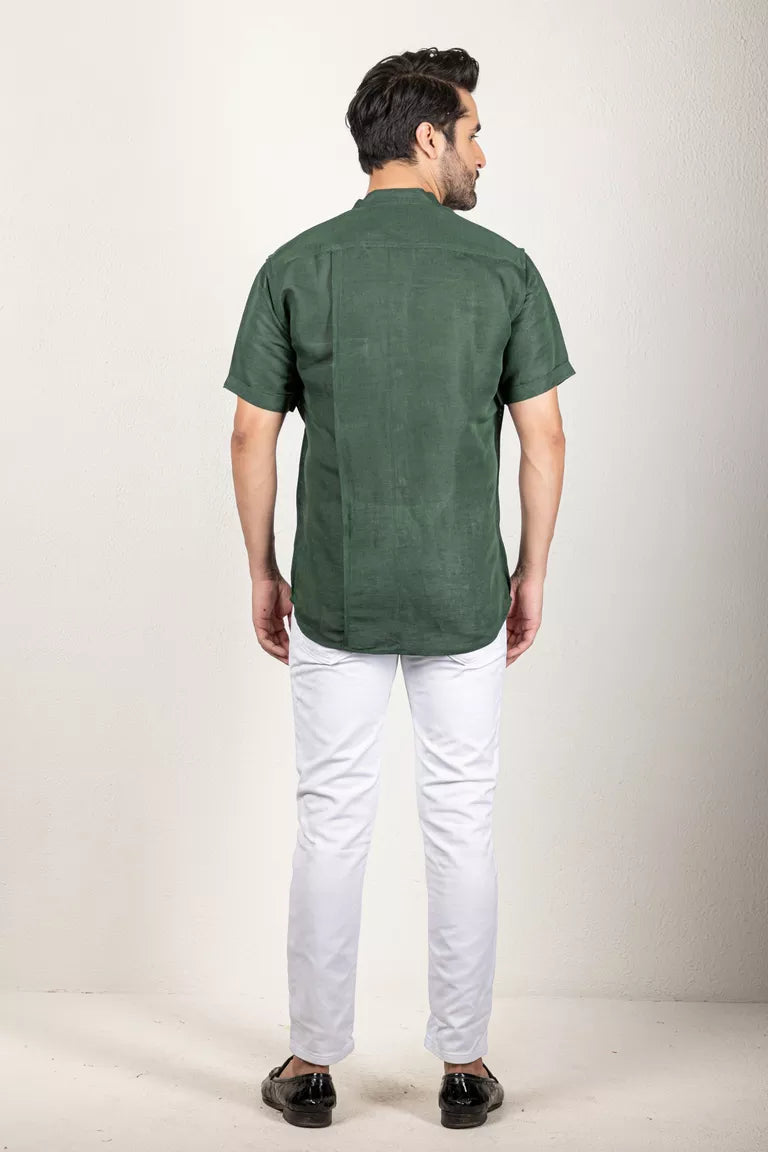 Olive Green Cotton Linen Shirt