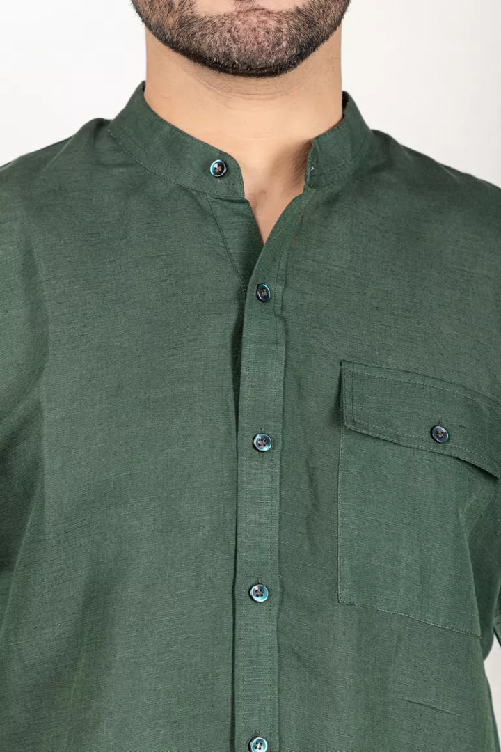 Olive Green Cotton Linen Shirt