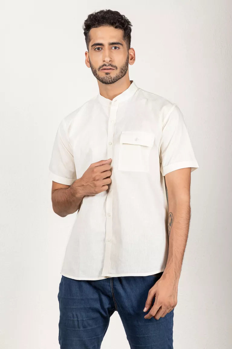 Cream Cotton Linen Shirt
