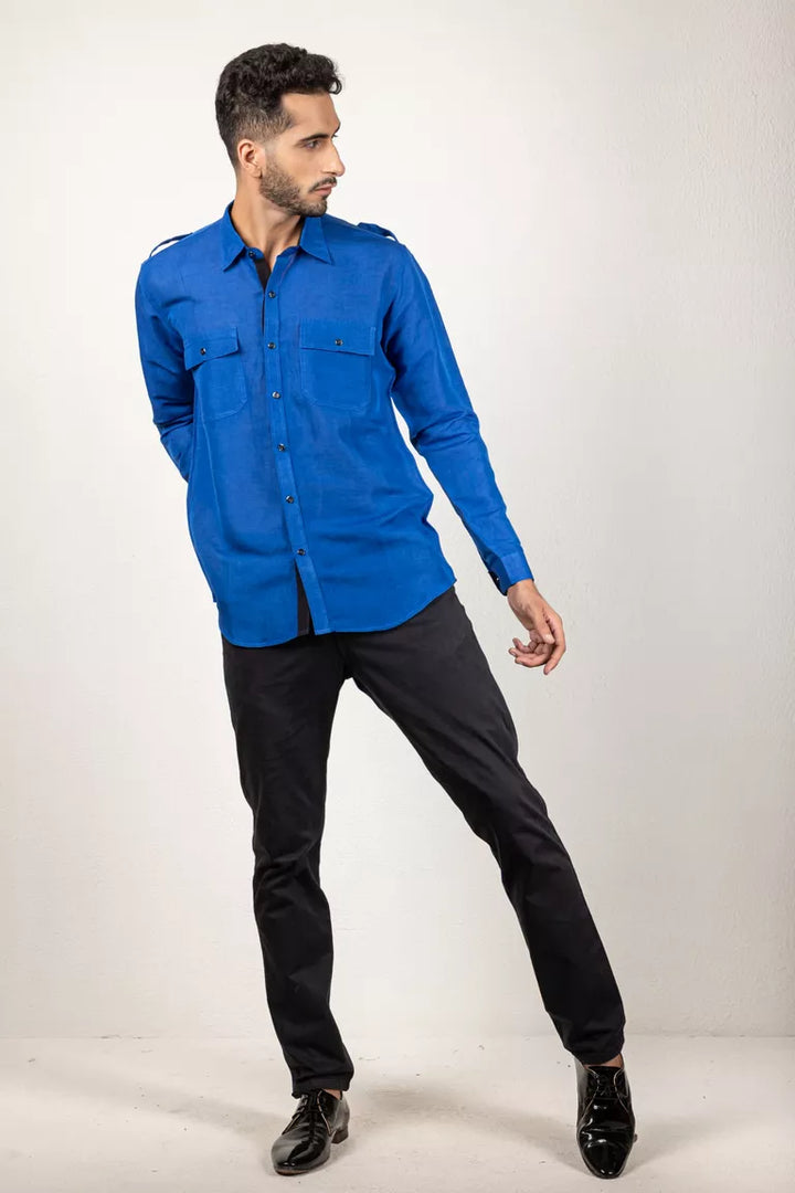 Royal Blue Cotton Linen Shirt