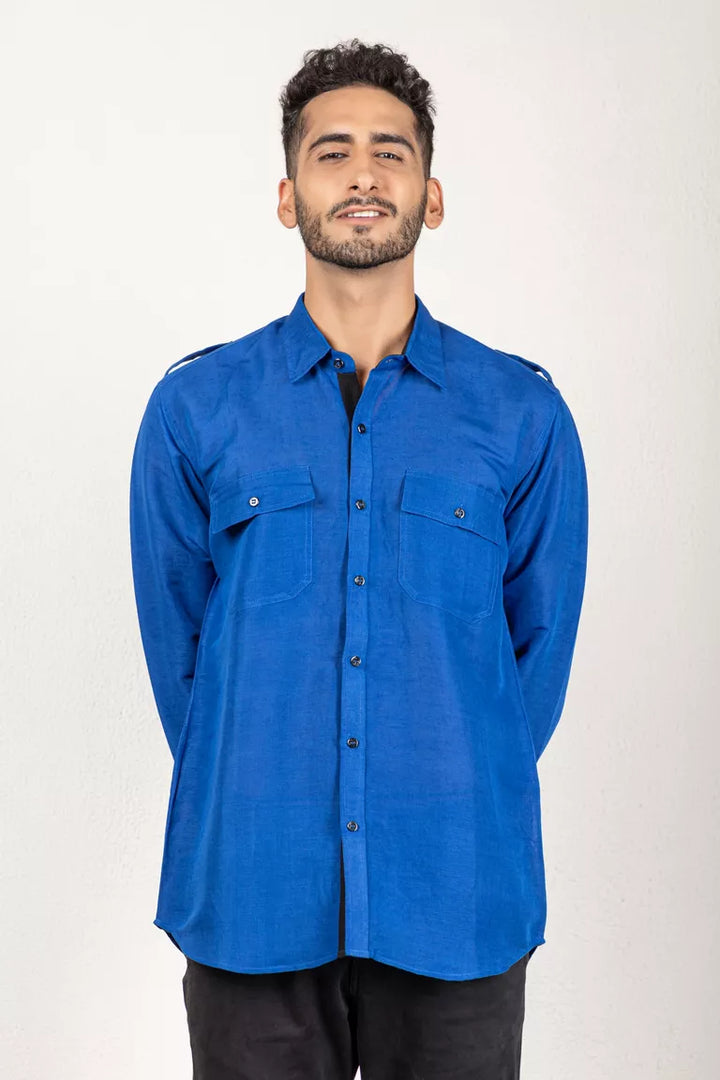 Royal Blue Cotton Linen Shirt