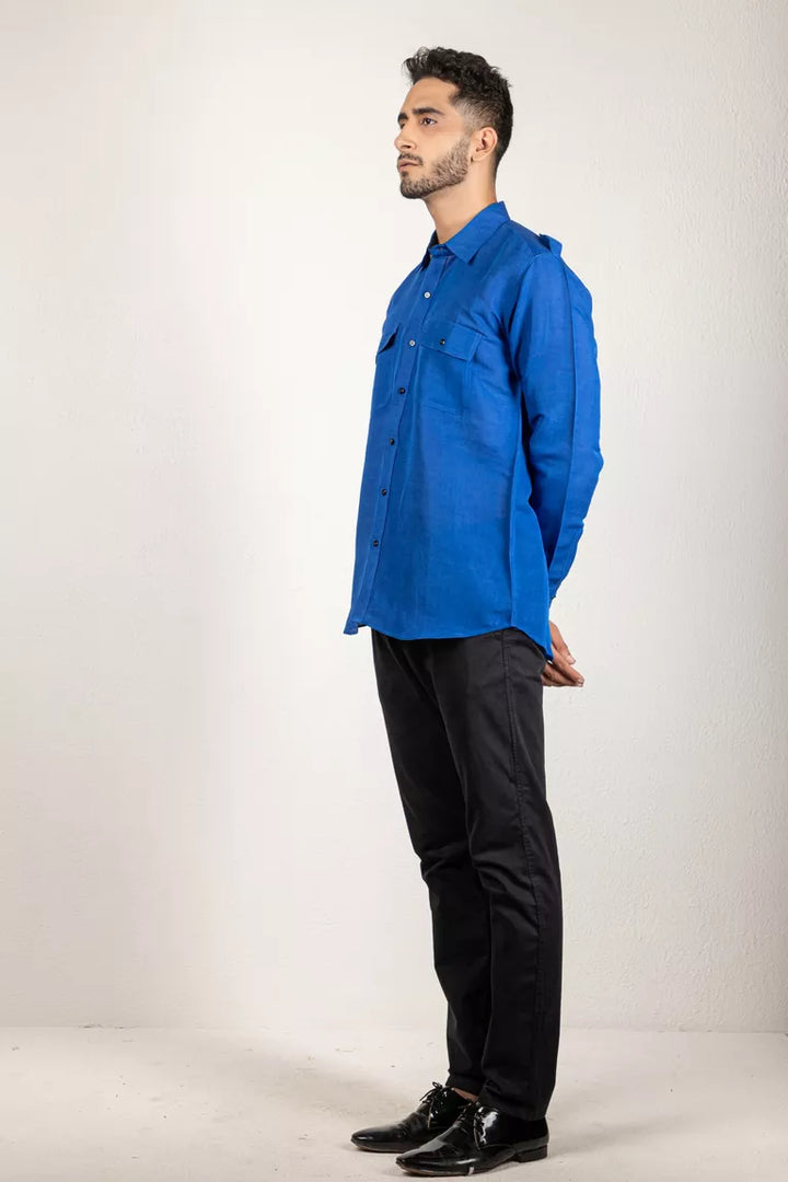 Royal Blue Cotton Linen Shirt