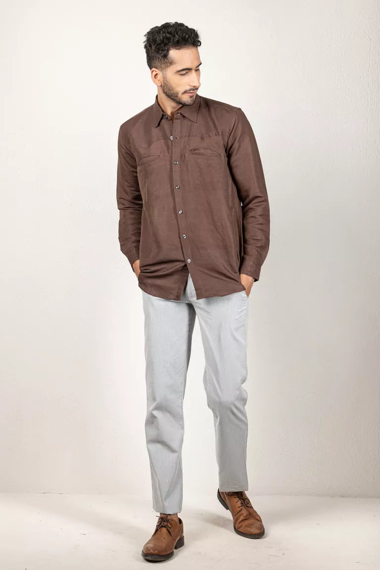 Brown Cotton Linen Shirt