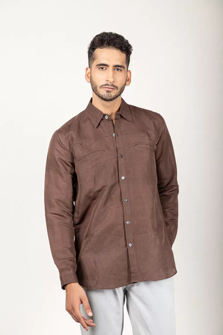 Brown Cotton Linen Shirt