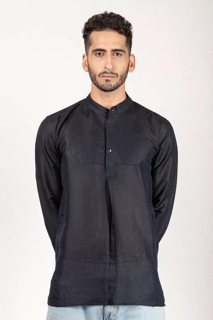 Black Cotton Linen Shirt