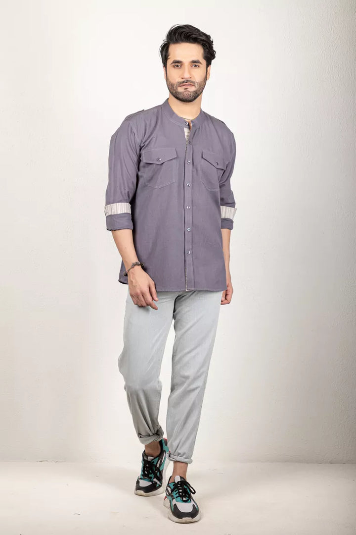 Grey Cotton Flax Shirt