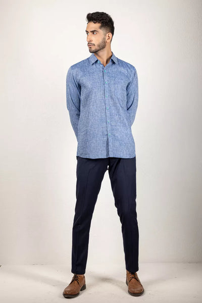 Two-Tone Yarn Dyed Blue Shirt