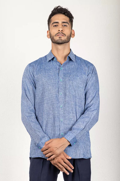 Two-Tone Yarn Dyed Blue Shirt